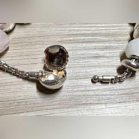 Vintage Designer Thomas Sabo Sterling Silver Pink Quartz Karma Bead Bracelet, 7" - Picture 9 of 9